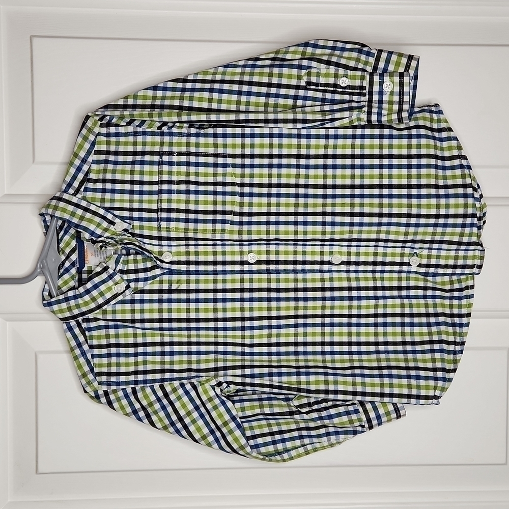 𝅺gymboree White Blue Green Plaid Shirt Size 3T